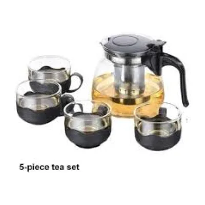 Classic Clear Glass Teapot with Filter and 5 Tea Cups